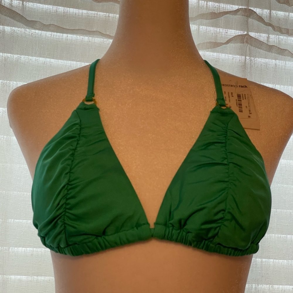 NEW Sunshine 79 Green Halter Bikini Top with gold accents Size 8 Adjustable